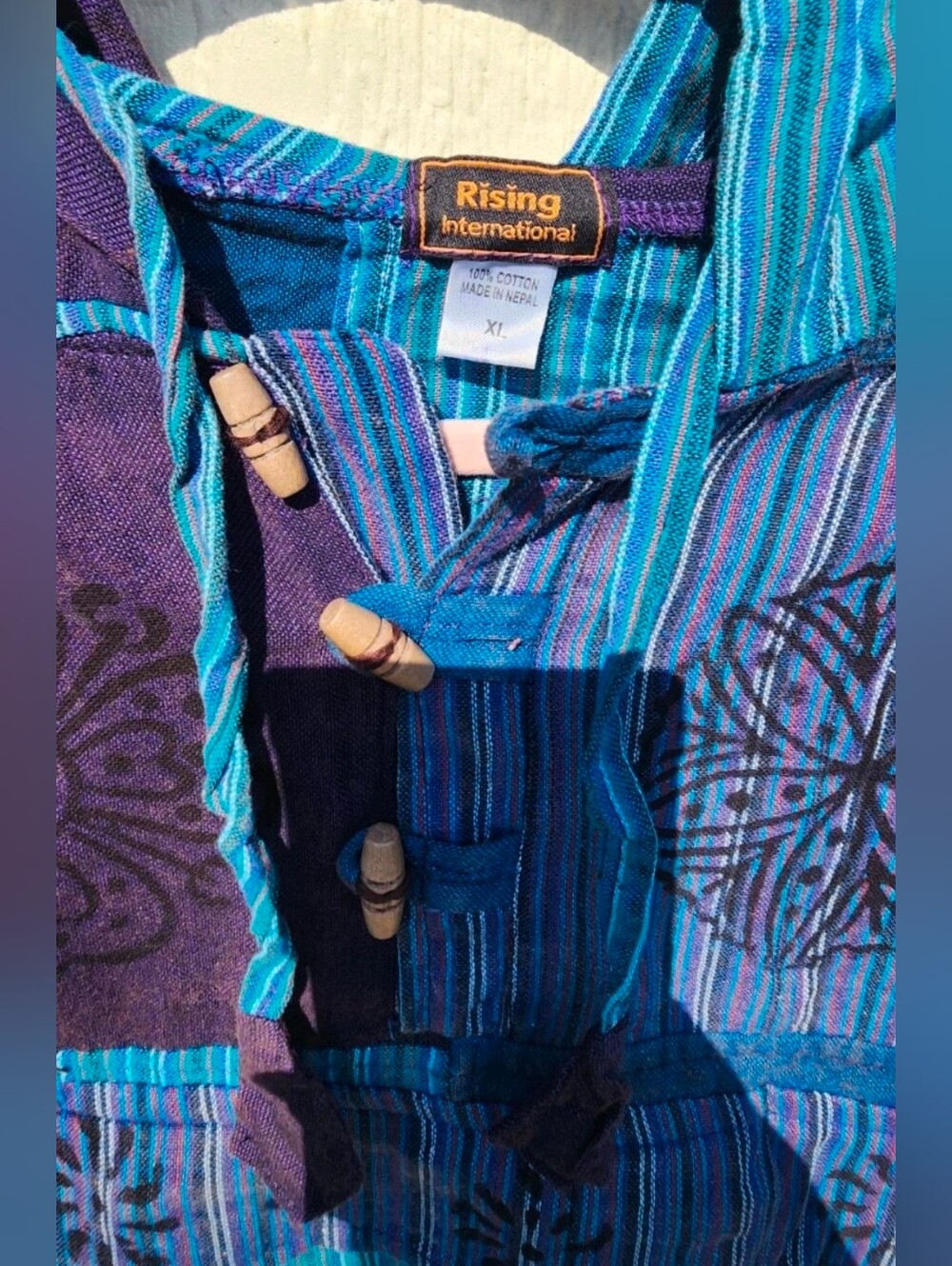 New! Rising International 100% Cotton Boho Blockprint Patchwork Hoodie, NWT - Picture 4 of 6